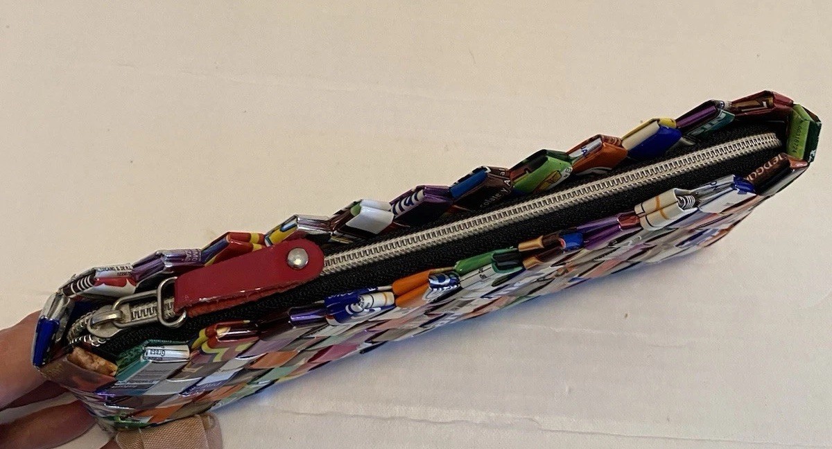 Nahui Ollin Candy Gum Wrapper Woven Purse Zip Closure Recycled Retro Artsy EUC