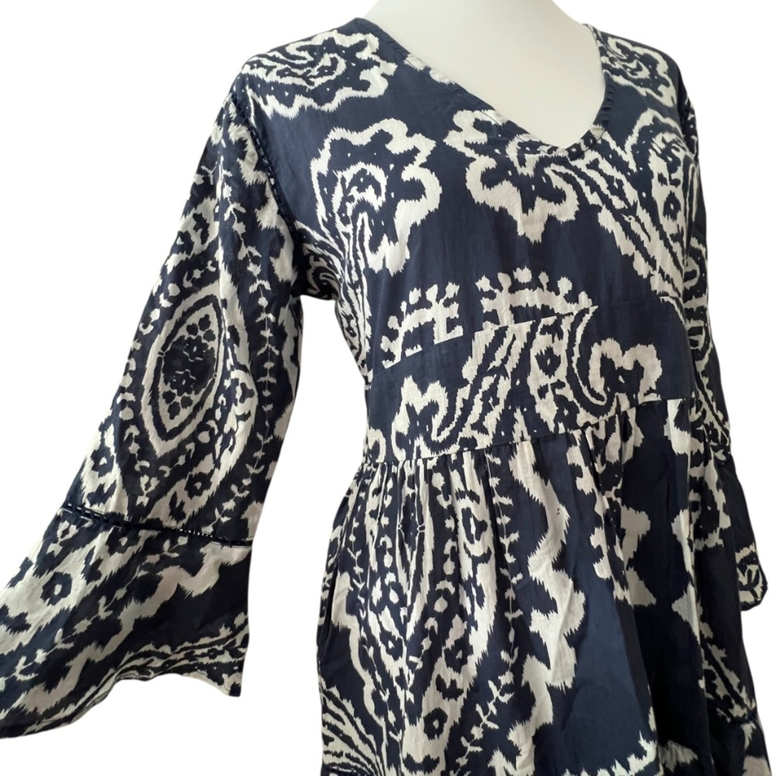 La Plage Dress Medium Midi 100% Cotton Bohemian Resort Cruise Vacation Crochet