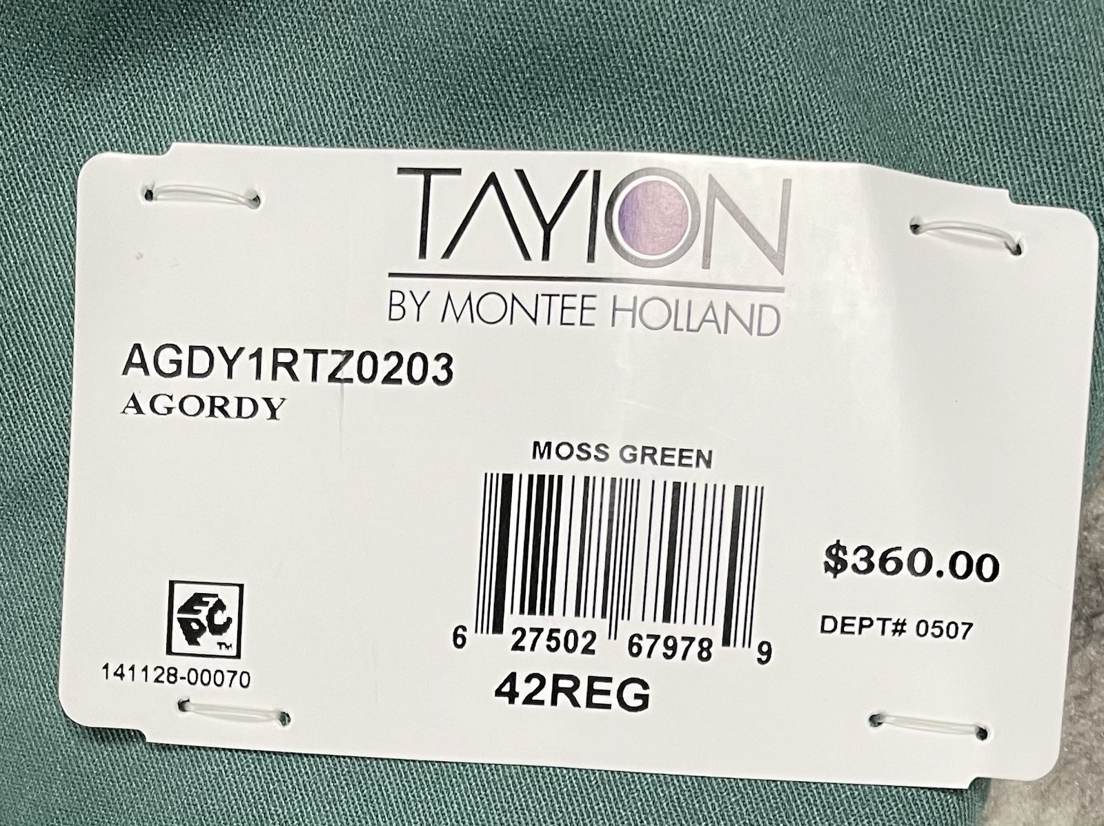 Tayion 42R Classic fit Suit Jacket Blazer Moss Green Solid Sport Coat New NWT