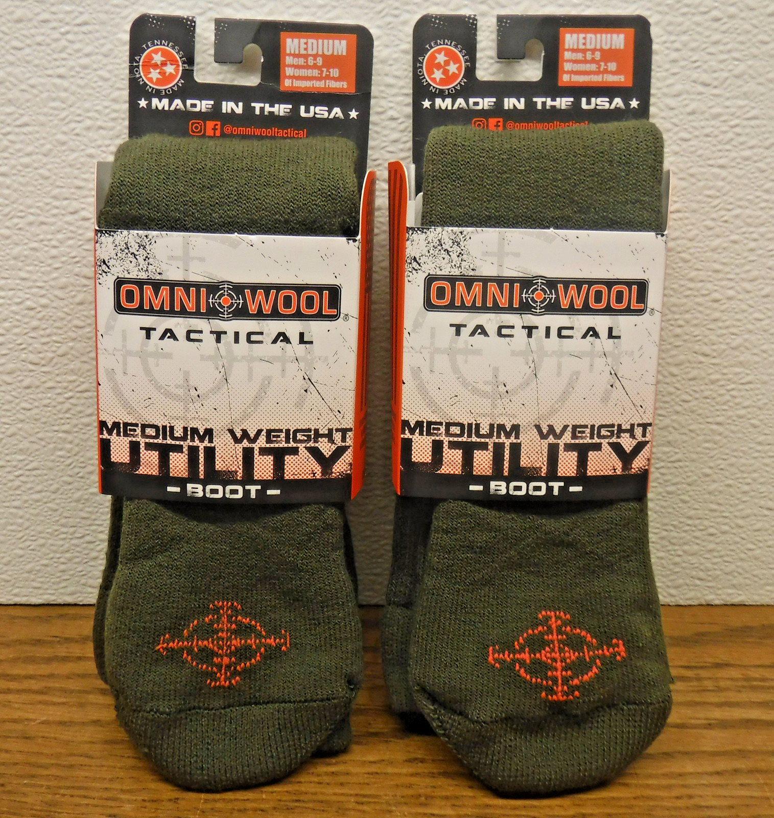 2pr Omni Wool Tactical Medium Weight Utility Boot Socks Men sz 6-9 Women sz 7-10