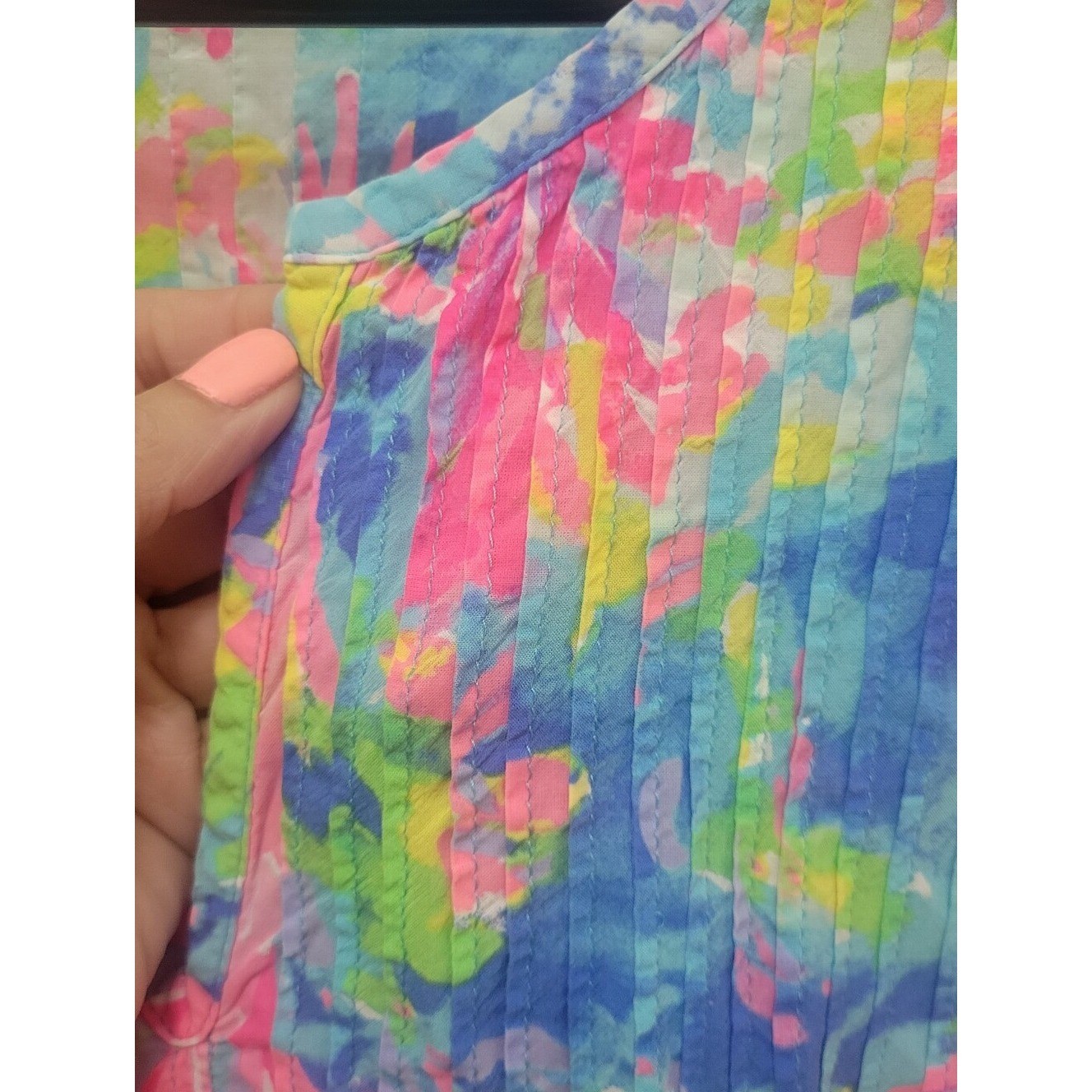 Lilly Pulitzer Daylen Pintuck Tunic Top 3/4 Sleeve Multi Floral Resort Preppy
