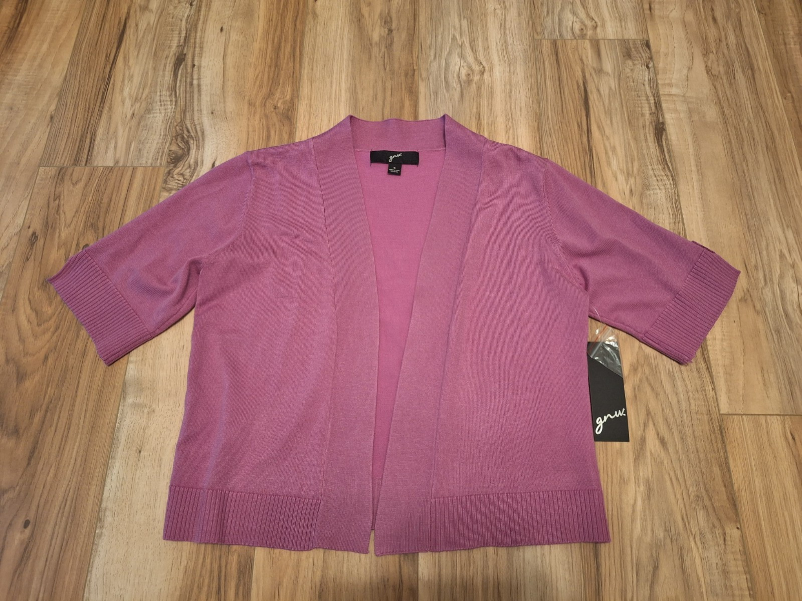 Womens GNW Open Front Crop Cardigan Sweater Shrug Short Sleeve Mauve Pink Rose S