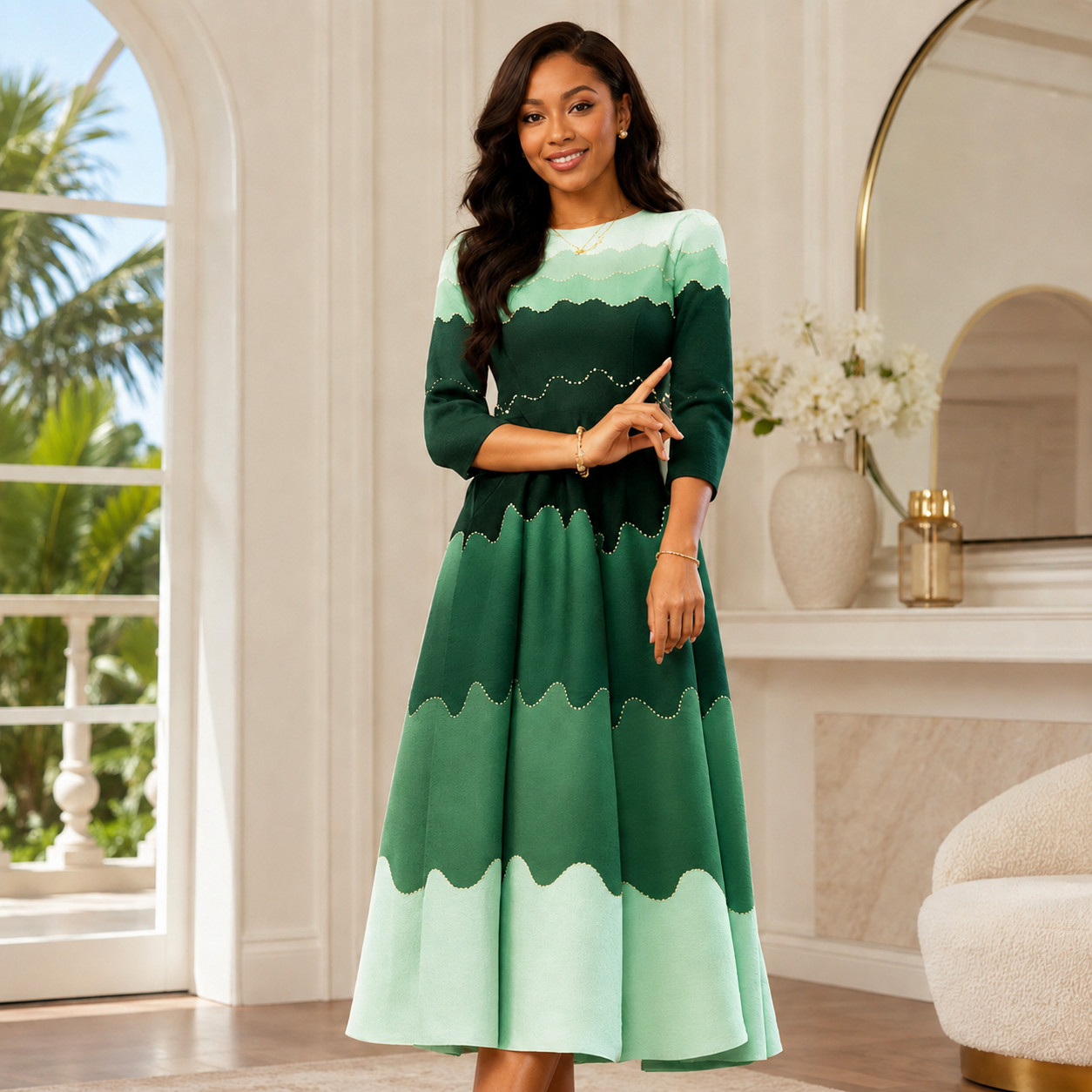 Bouncy Wave Dress Miyake Style Pleated Midi Dress