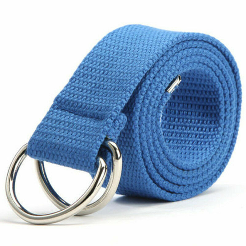 Men Women Canvas D Ring Belt Fabric Webbing Waist Belted Plain Fashion Waistband