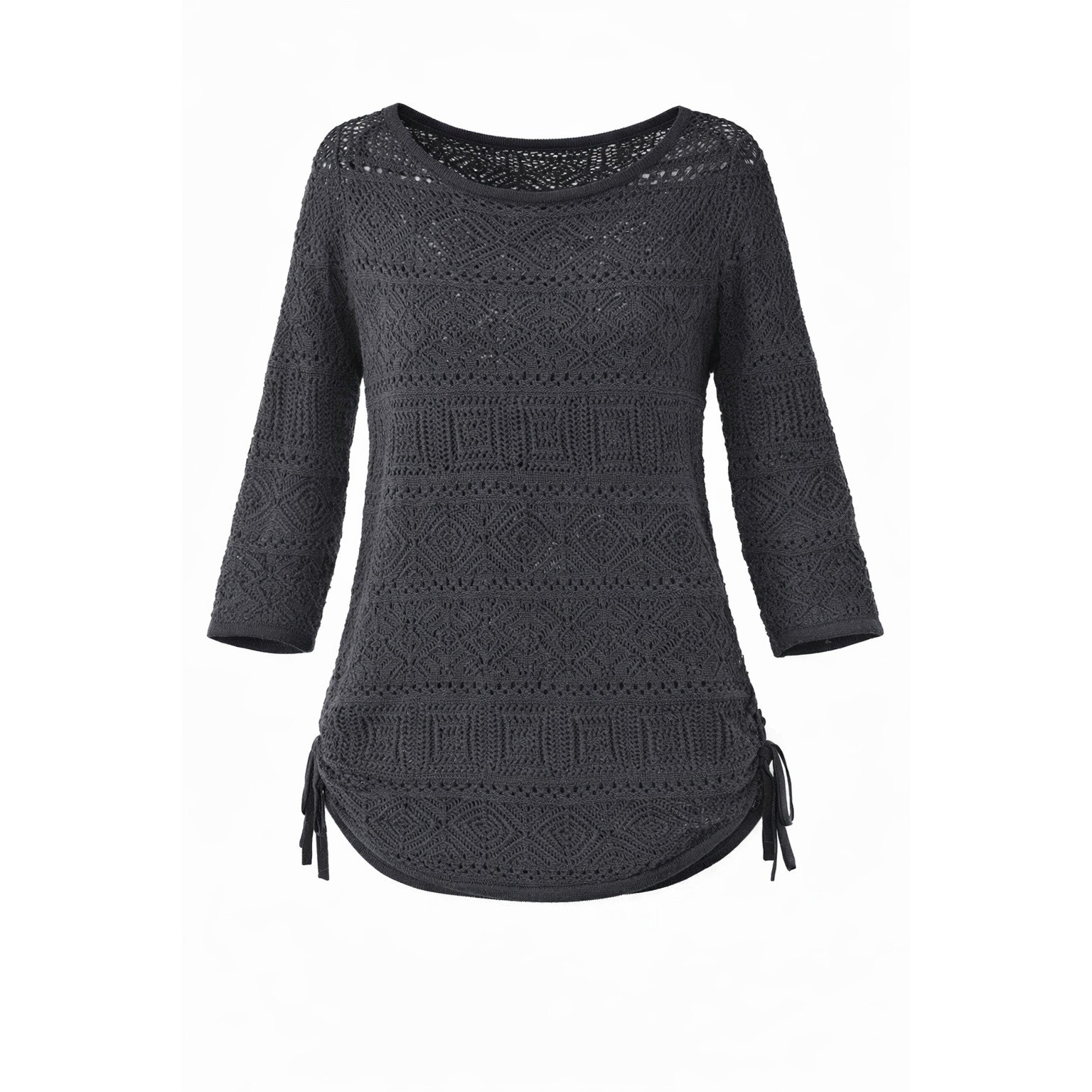 Jeanne Pierre Black Boho Festival Hippie Crochet Open Knit Tunic Sweater Size S