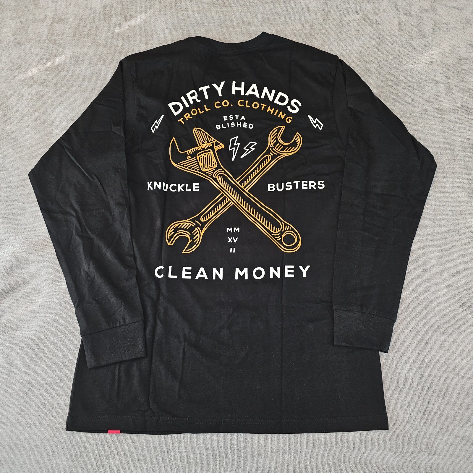 TROLL CO Dirty Hands Clean Money Twisted Wrenches Mens Black Long Sleeve Medium