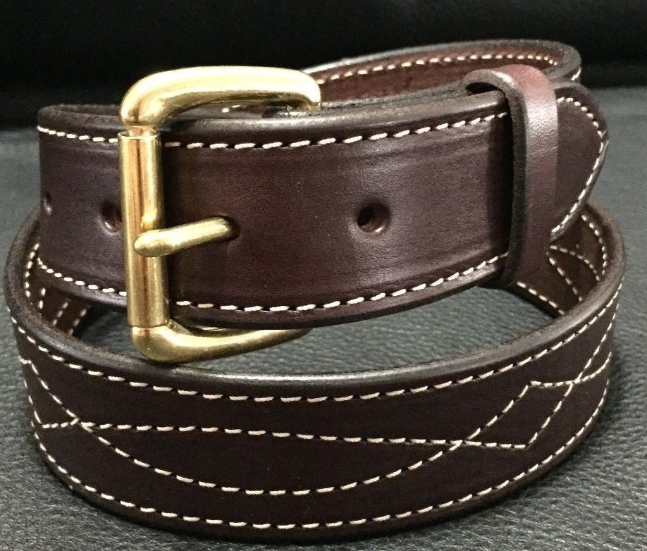 1-1/2″Diamond Stitched Genuine Real Leather Dress Gun Belt Strap Buckle_Amish