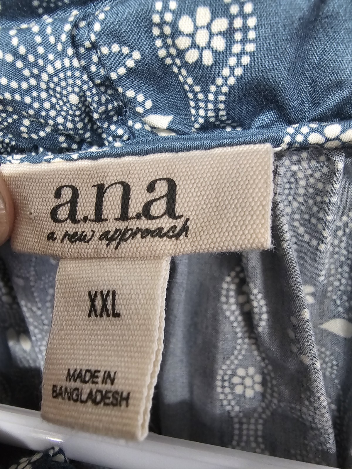 A.N.A. Blouse Blue White Floral Peasant Festival Cottage Boho 2XL