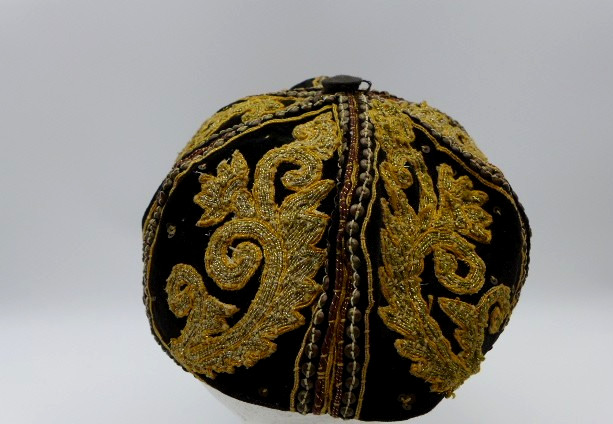 Vintage Myanmar Burma Beaded Embroidered Velvet Hand Made Caps Black & Gold (2)