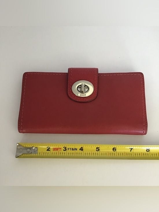 Coach Legacy Leather Turnlock Checkbook Wallet Red Long Bifold Wallet