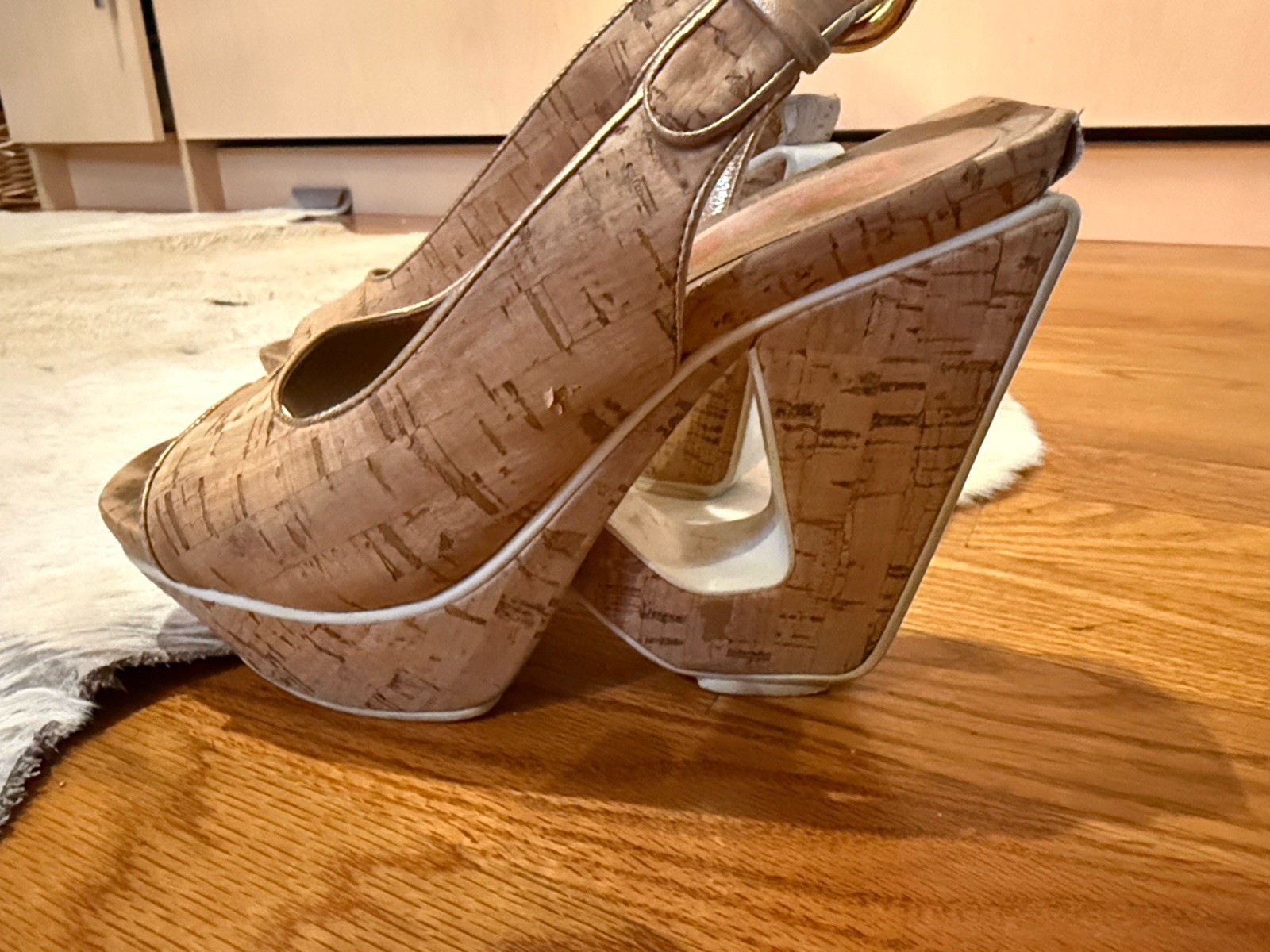 Michael Kors Cork Platform Sandals Sculptural Cutout Block Heel Slingback 7.5M