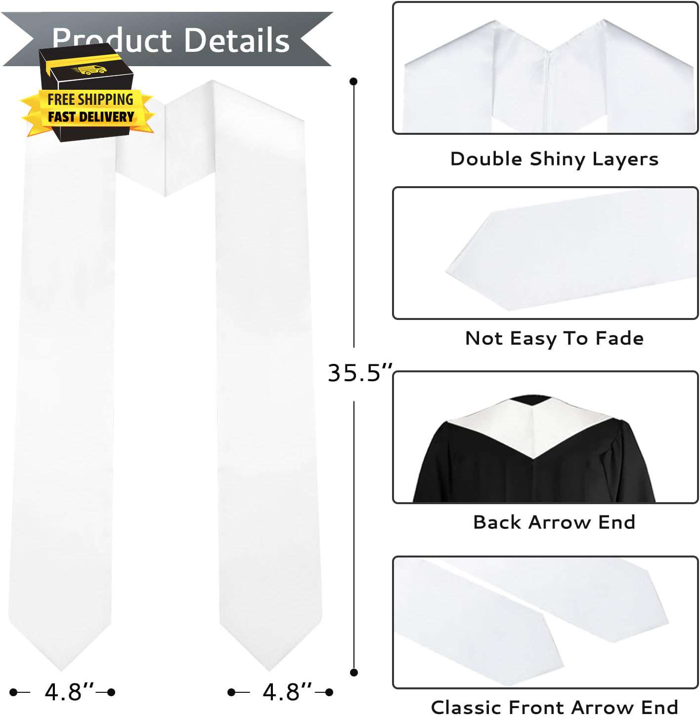 Graduation Stole,Stoles for Graduation Sash Class of 2026 Plain Unisex Adults Gr