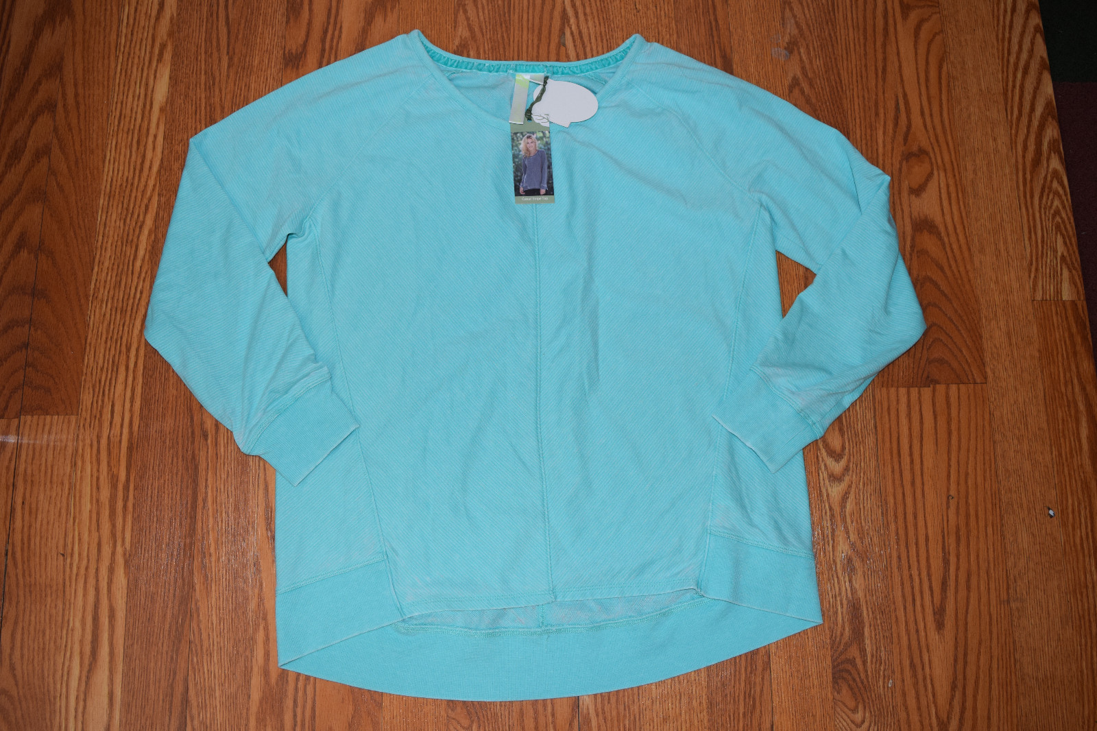 NWT Womens Green Tea Warm Spearmint Green Striped Pullover Sweat Shirt Size S