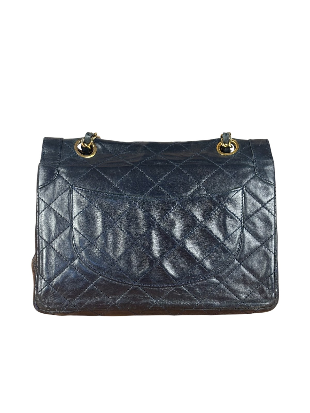Size S – Chanel Dark Navy Quilted Leather Two-Toned CC Double Flap Bag ’86-’88 –