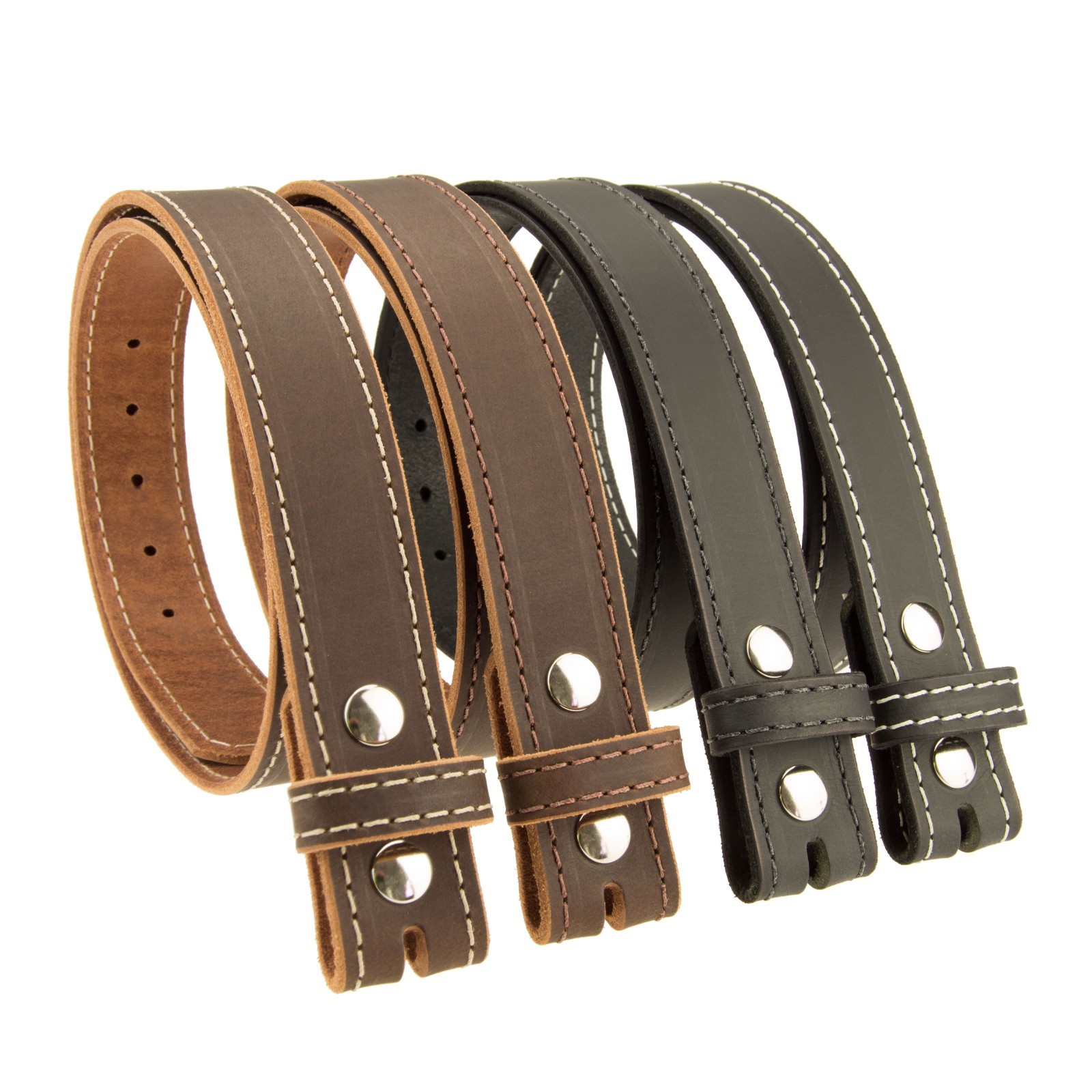 Men’s_BUFFALO LEATHER STITCHED CASUAL BELT Strap_No Buckle_1-1/4″_Amish Handmade
