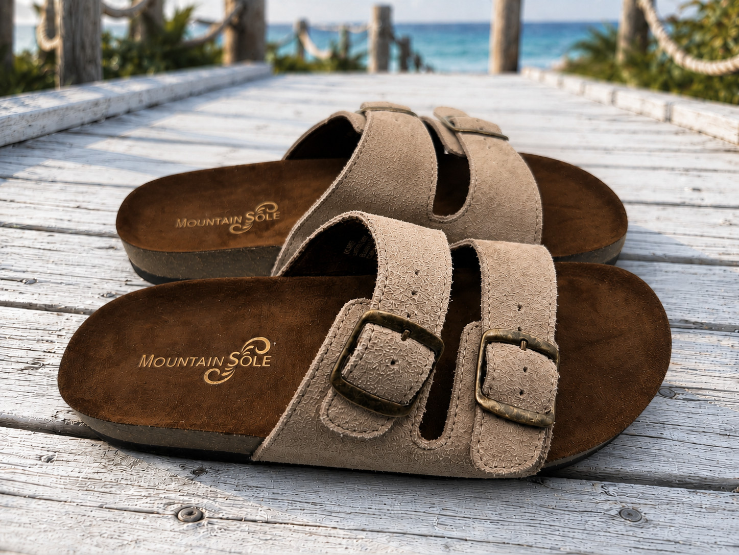 Mountain Sole Women’s Leather Footbed Sandal Size 9 Taupe