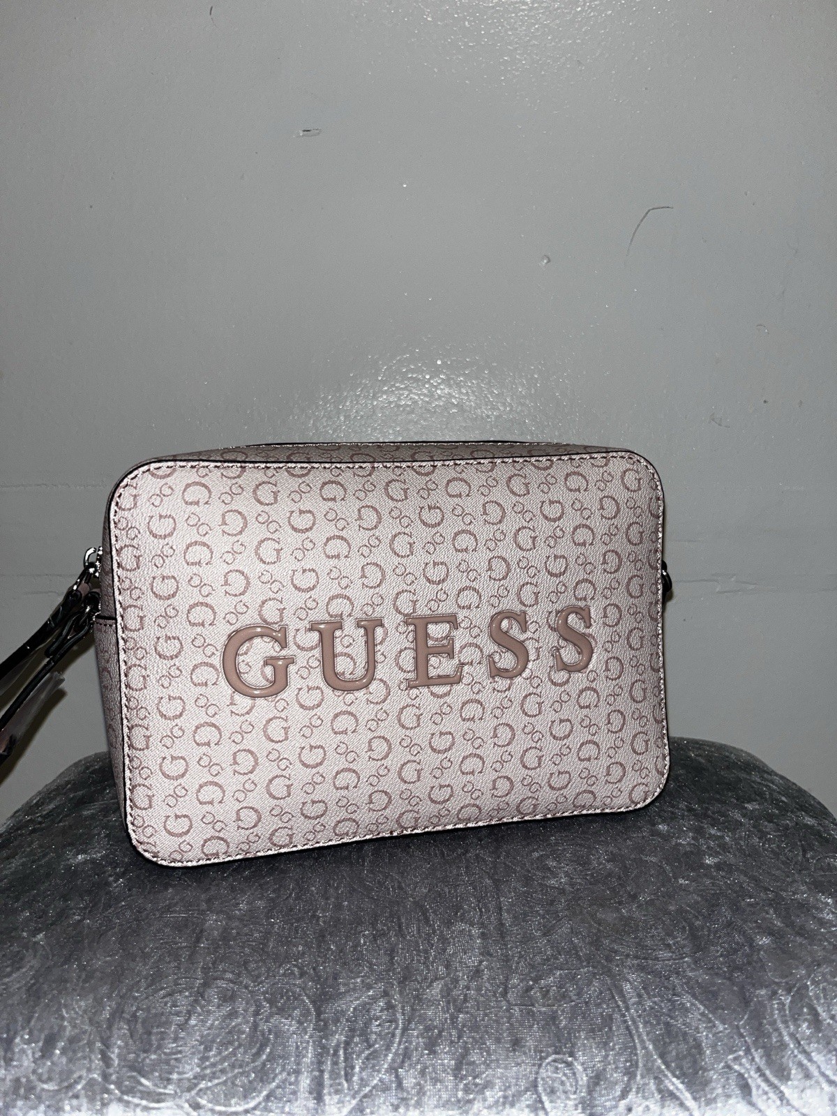 GUESS Pink Logo Print Zip Crossbody Bag Small w/ Adjustable Detachable Strap