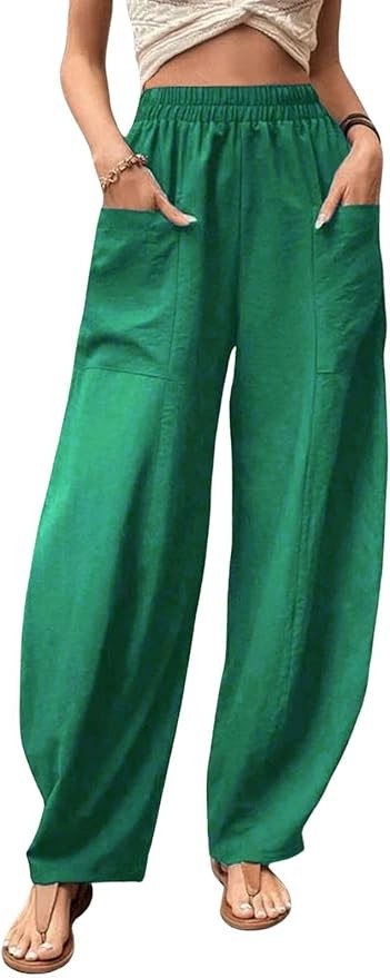 Casual Elastic Waist Harem Pants Women with Pockets Summer Barrel Pants Palazzo