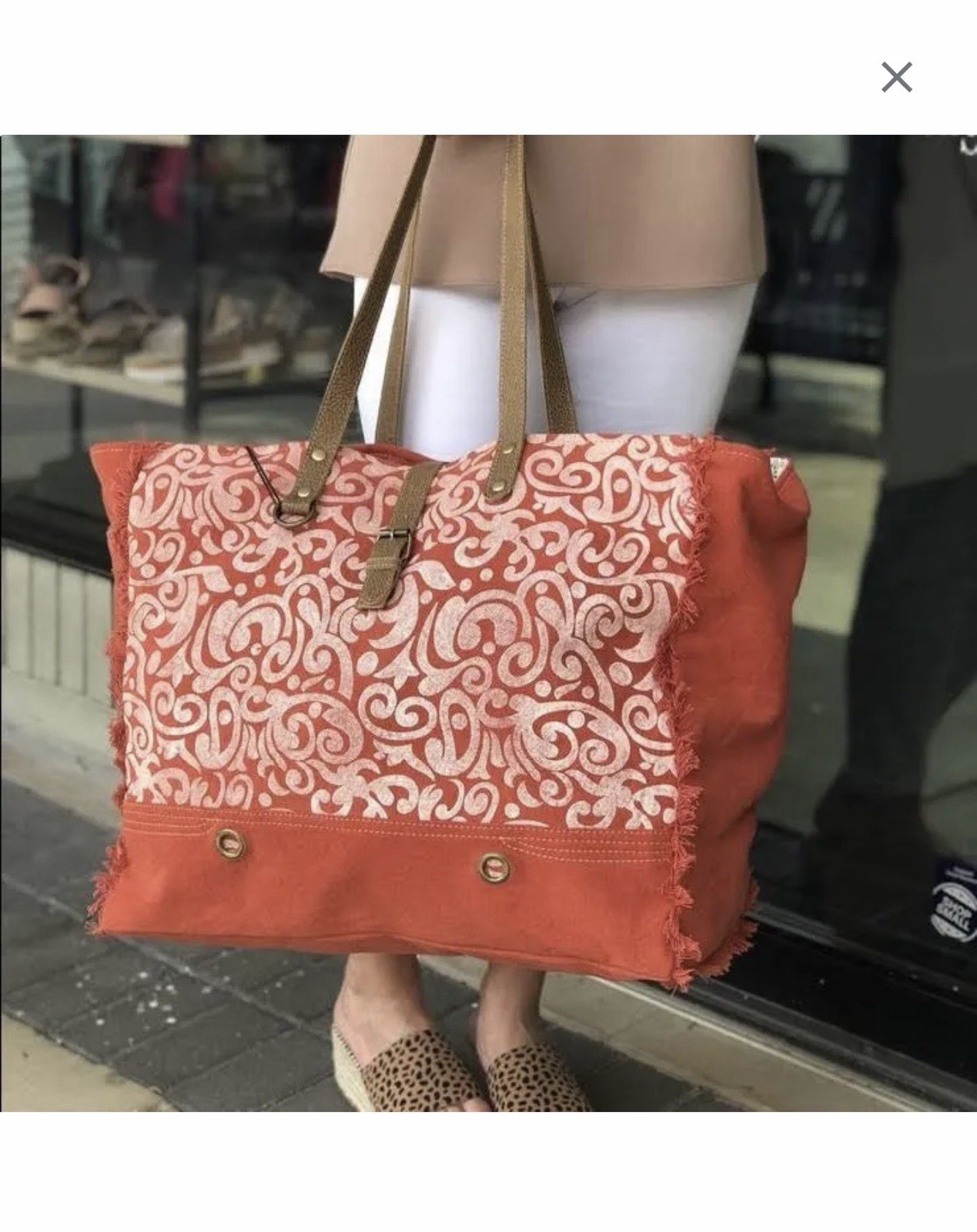 Red Floral XL Myra Bag Canvas Leather Weekender Travel Tote Carry-On