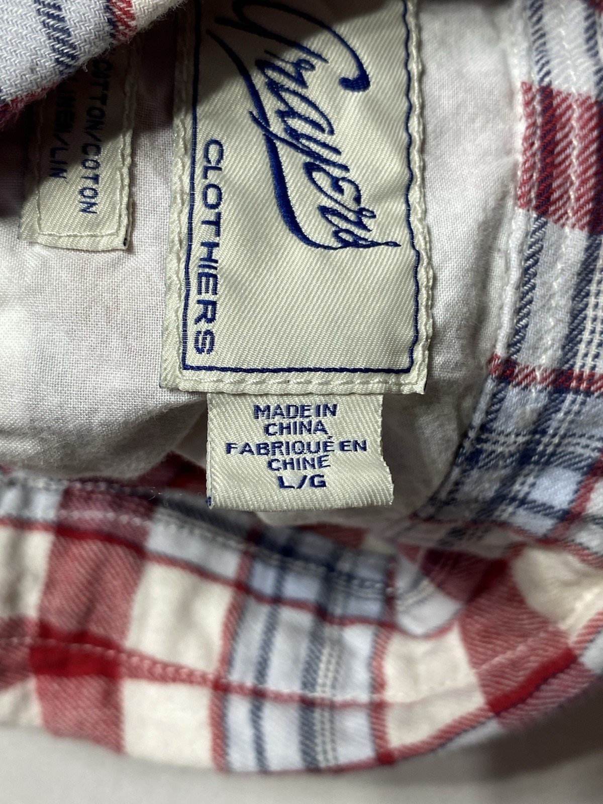 Grayers Clothiers Mens Large Plaid Button Down Shirt Cotton Linen Red Blue