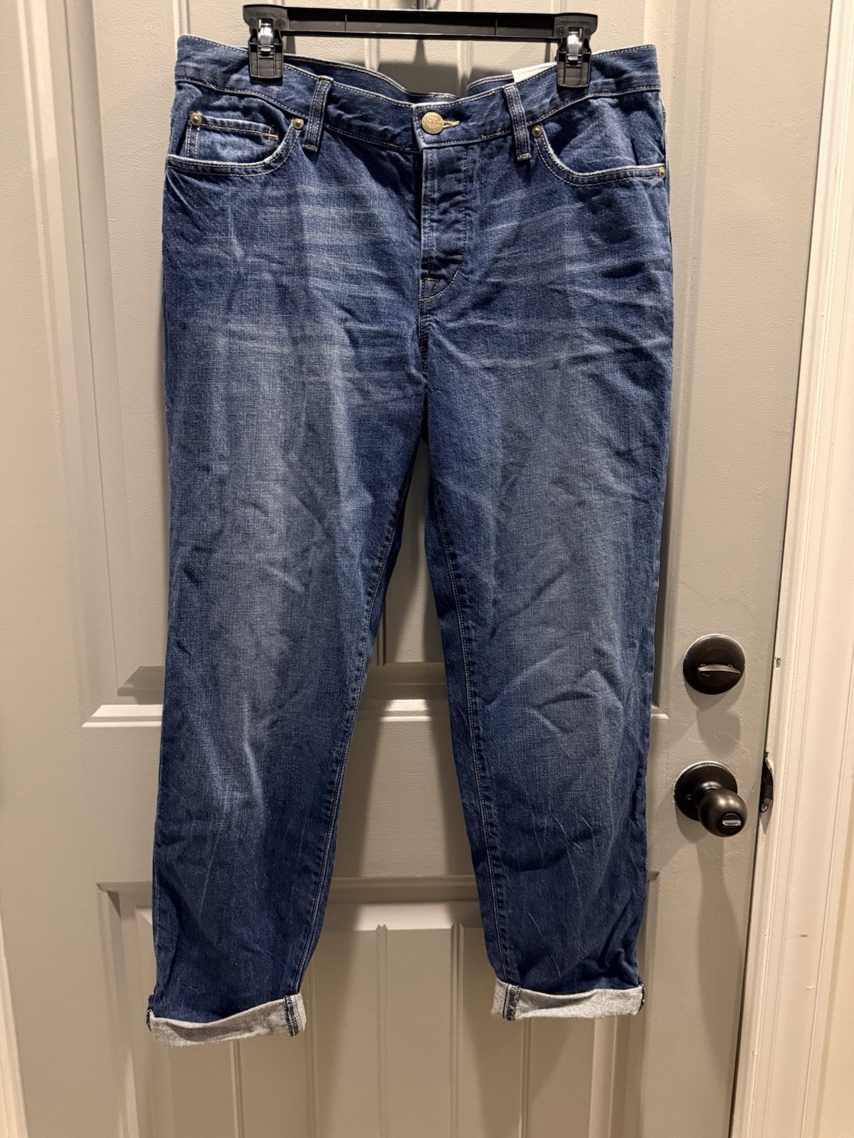 LOFT High Waist Boyfriend Medium Wash Cuffed Tapered Jeans, Size 8/29