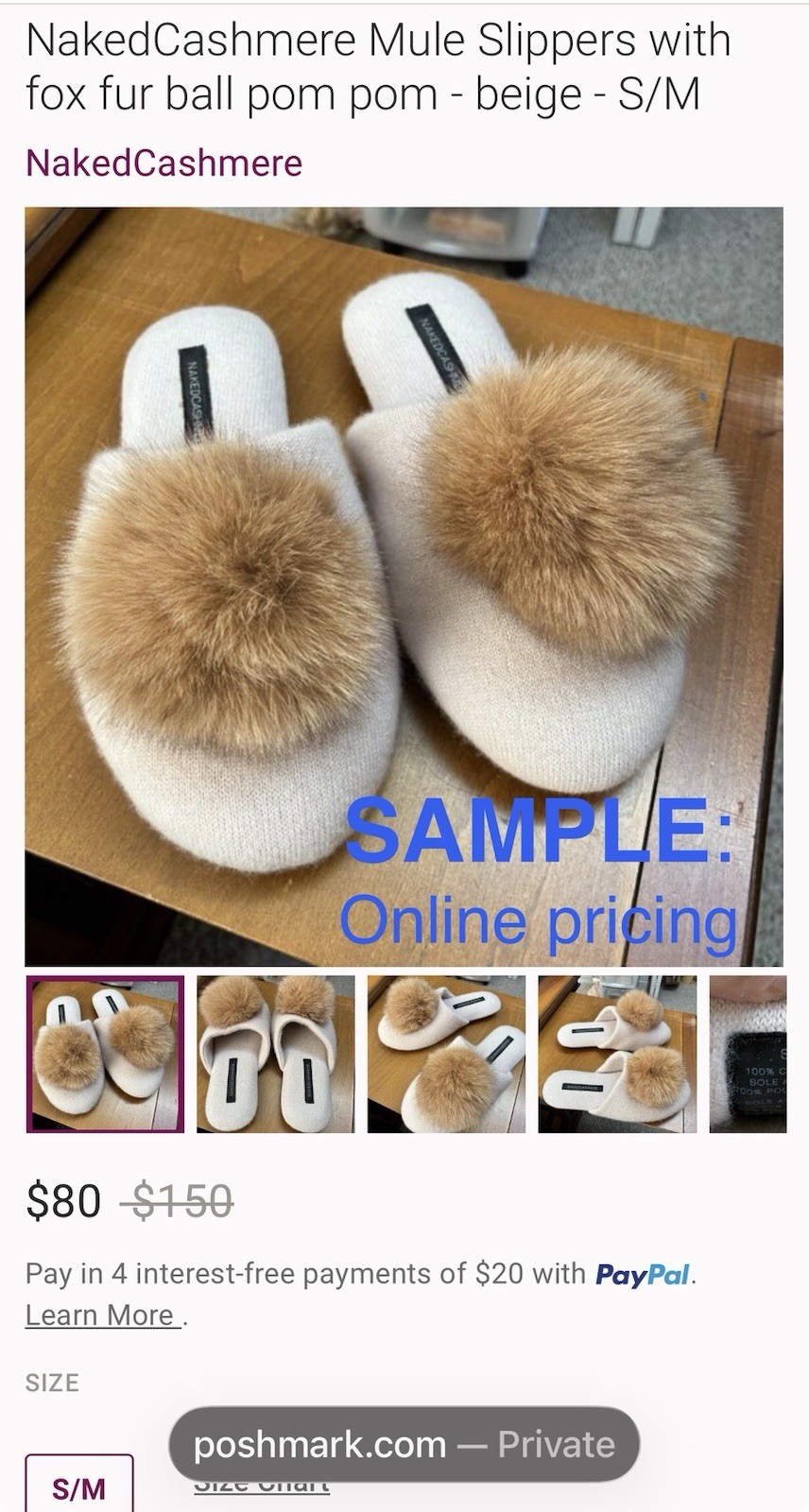 New! Naked Cashmere Love Slippers 100% Cashmere w/Fox Fur Sz L/XL 9-10 🥰