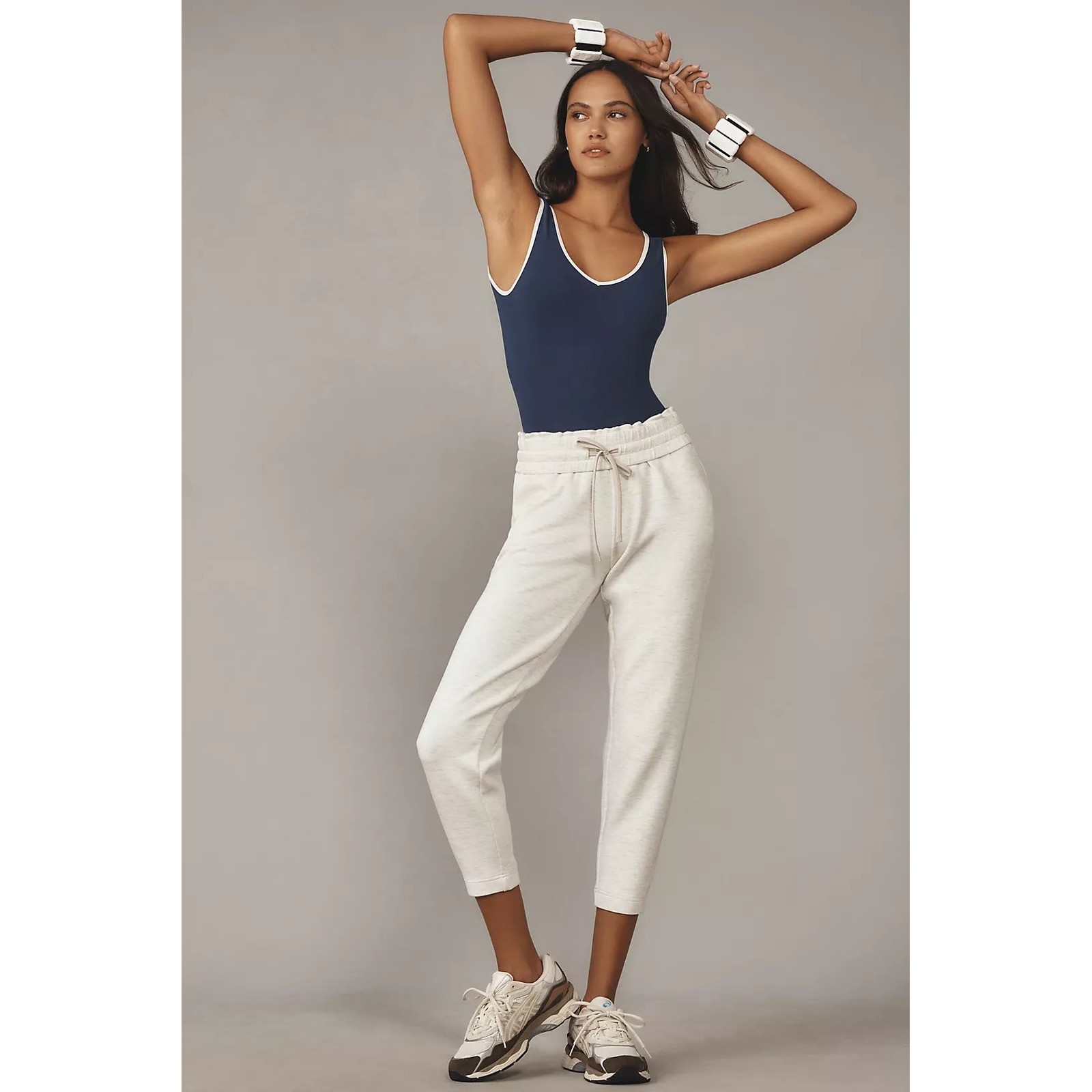NWT Varley Doublesoft Slim Pant 25″ Ivory Marl Sz XL Anthropologie $120 Joggers