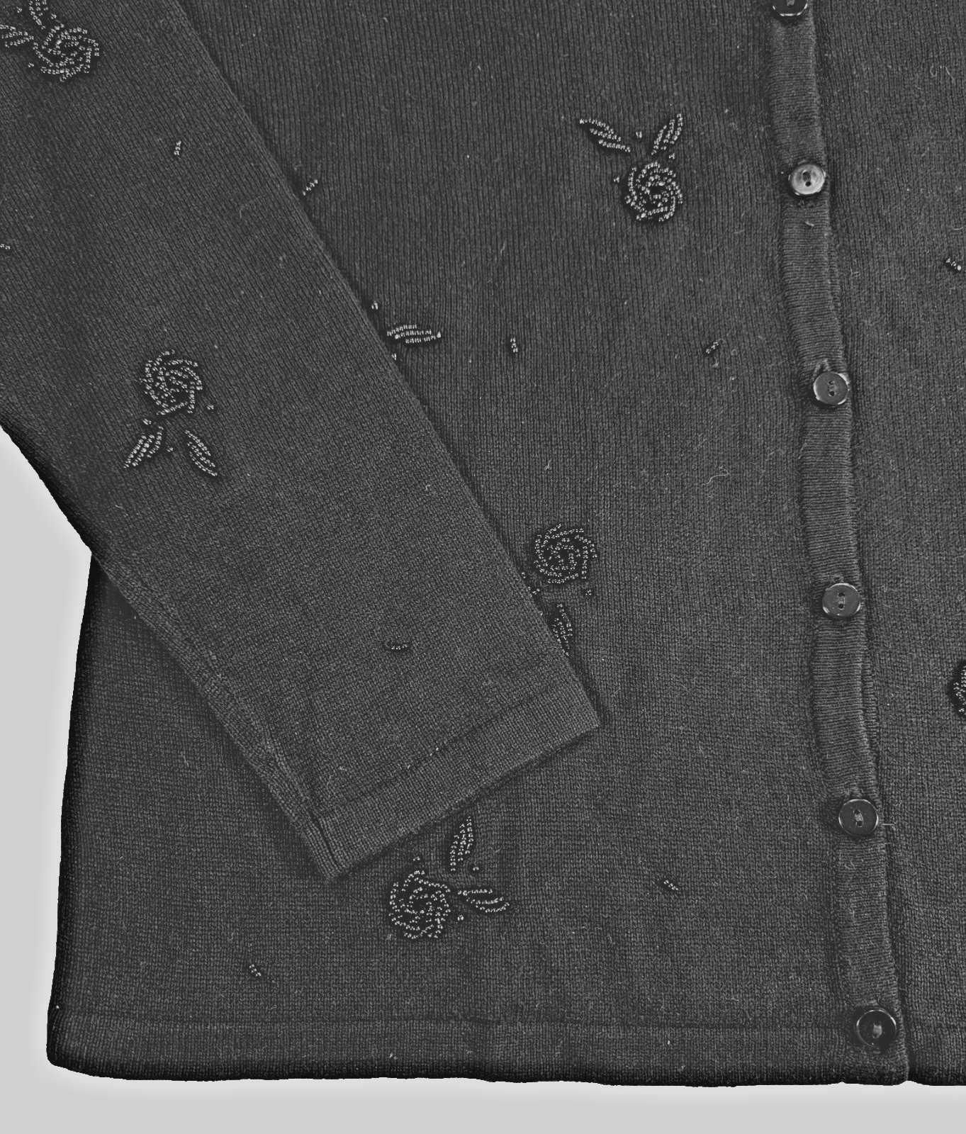 TALBOTS Sz S Black Floral Beaded Soft SILK CASHMERE Button Cardigan Sweater NWOT