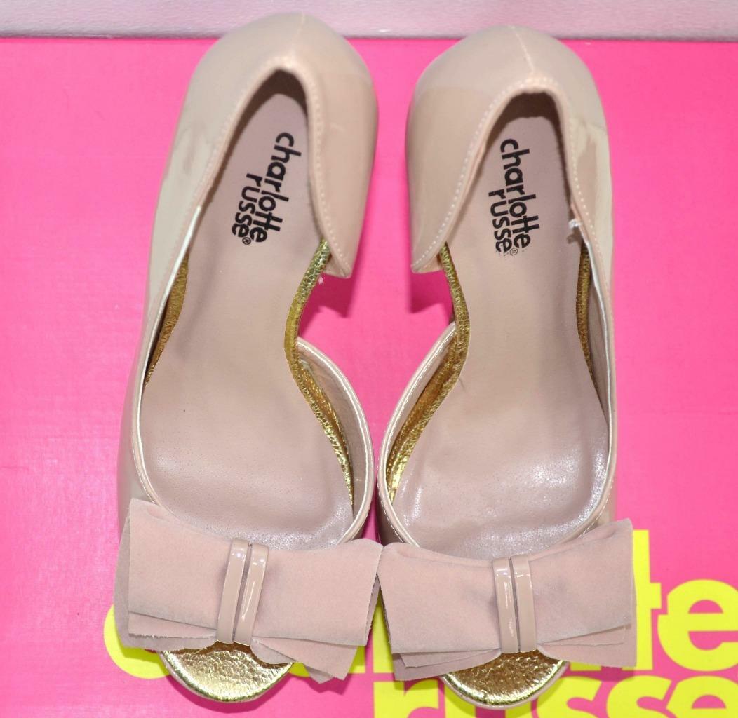 CHARLOTTE RUSSE Women’s Platform High Heels Pump Patent Open Toe Suede Bow