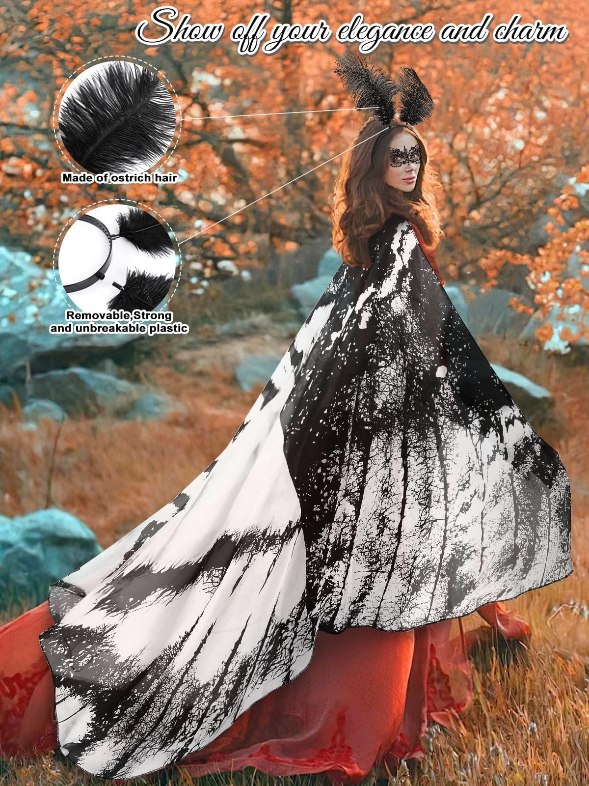 3 Pcs Moth Wings Cape Set for Adults – Halloween Costume with Headband & Lace Ma