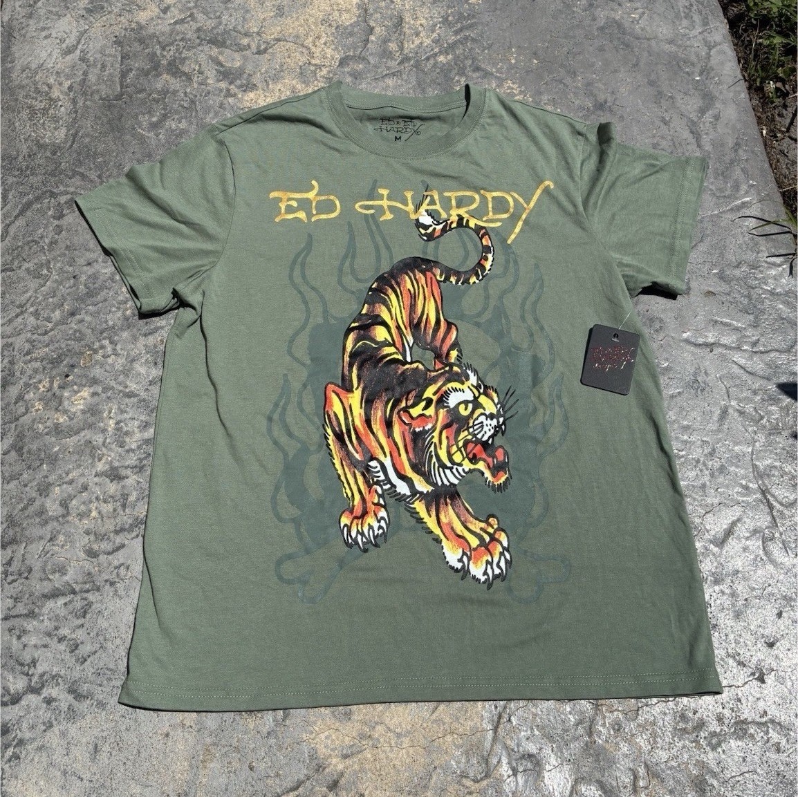 Ed Hardy Men’s Green Tiger Graphic Print Crew Neck Short Sleeve T-Shirt M