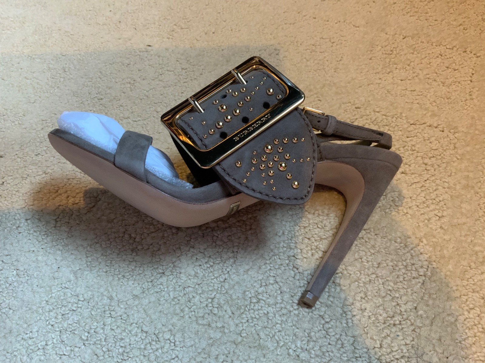 Burberry Suede Studded Padstow Ankle-Wrap Sandals Size 36.5/6.5