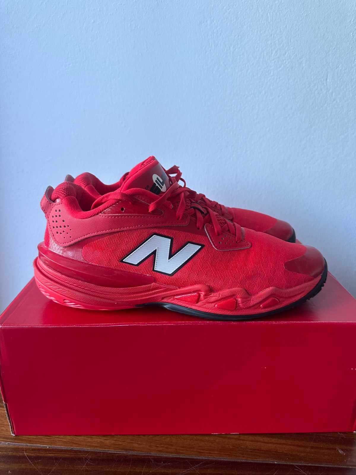 US Size 11.5 New Balance Hesi Low v2 “True Red White” Tried On