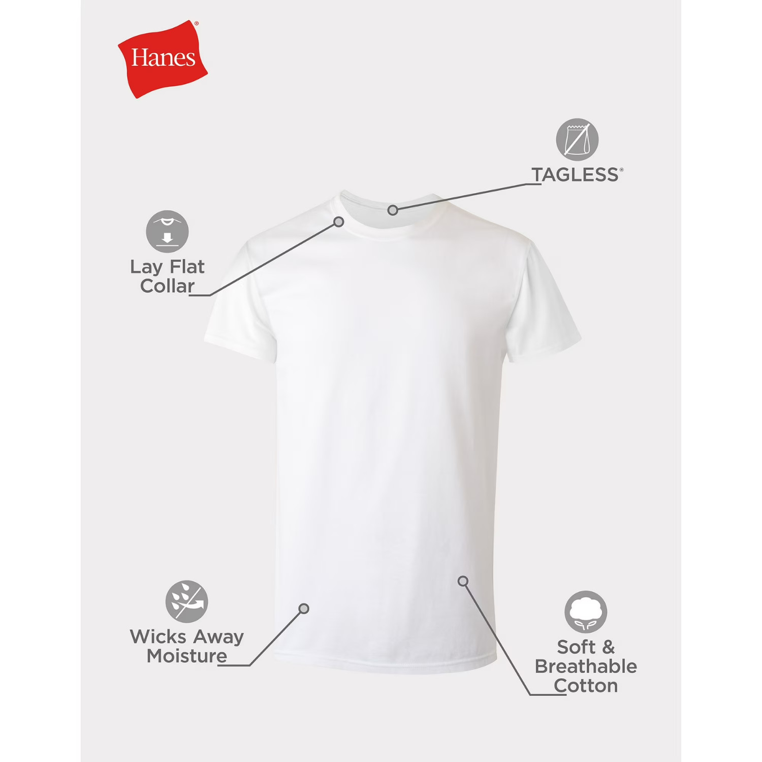 Hanes Men’s White Crew T-Shirt Undershirts Value Pack 6 Pack – Size L