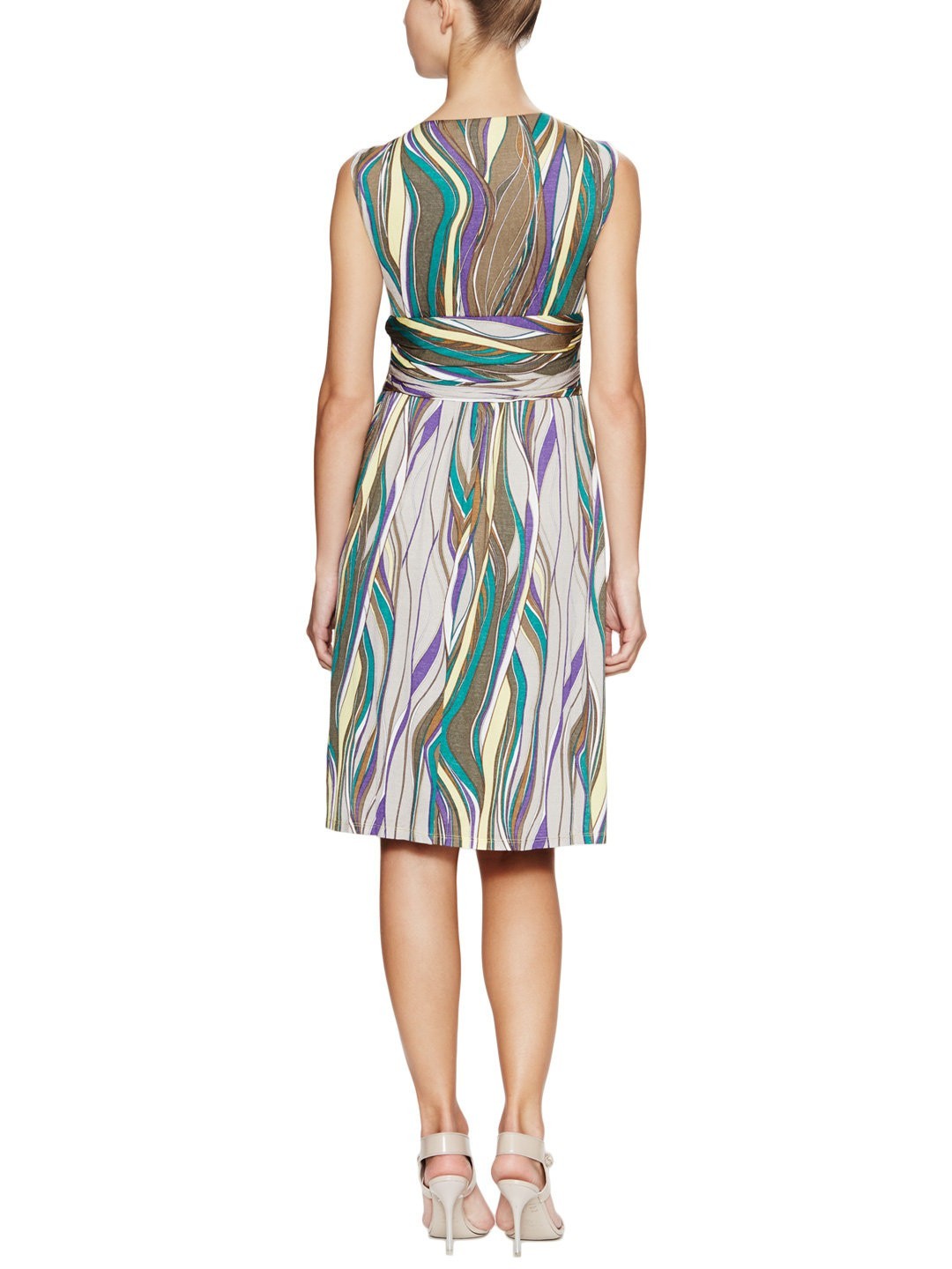 ​Max Mara Studio Vacillo Knotted Dress XL Abstract Swirl V-Neck Sleeveless Knee