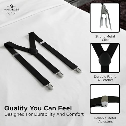 Suspenders for Men Heavy Duty – Adjustable” Y-Back Men’s Suspenders for 1 Black