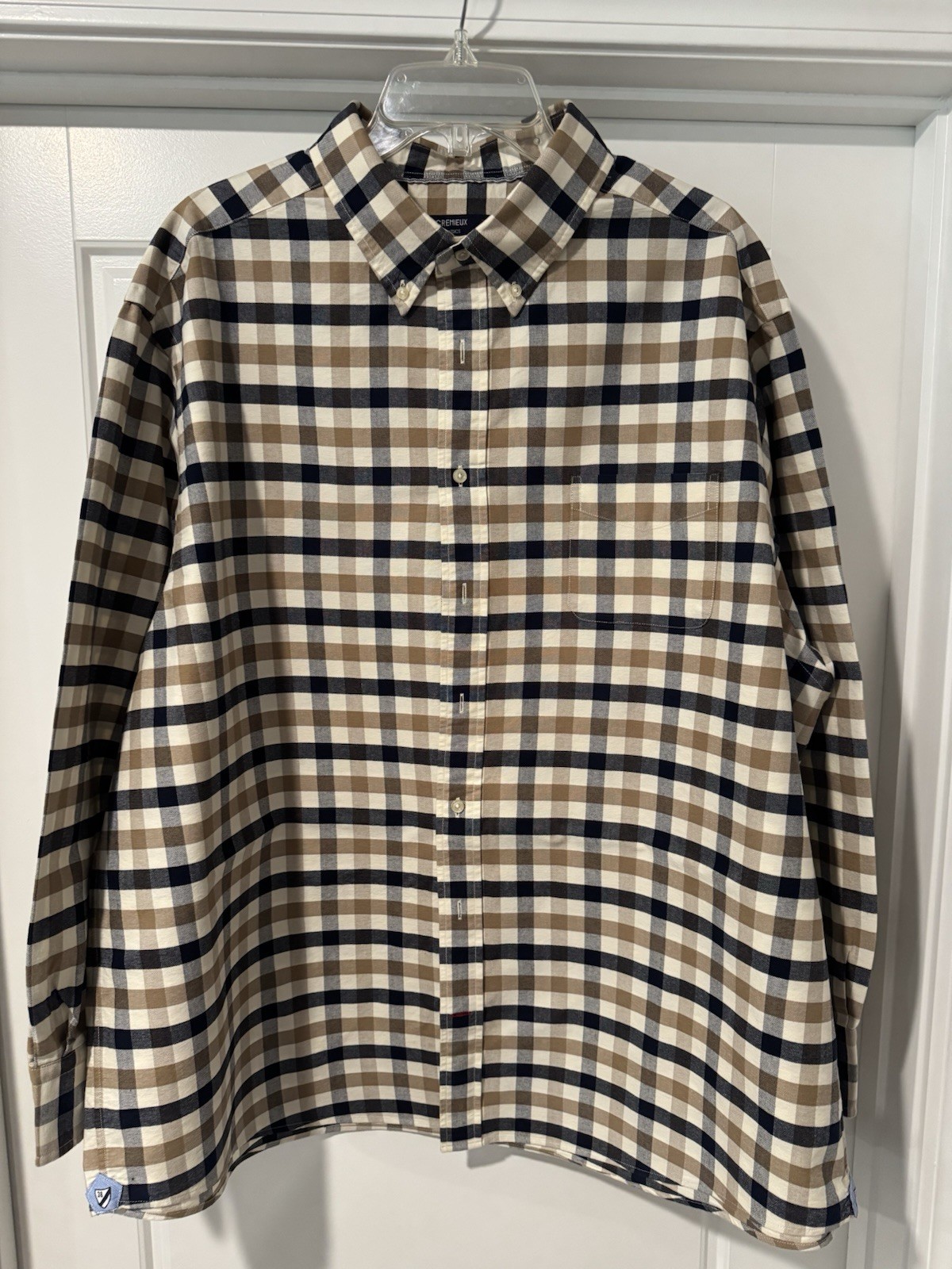 Cremieux Men’s Beige Blue White Plaid Long Sleeve Button-Up Shirt Big 3X