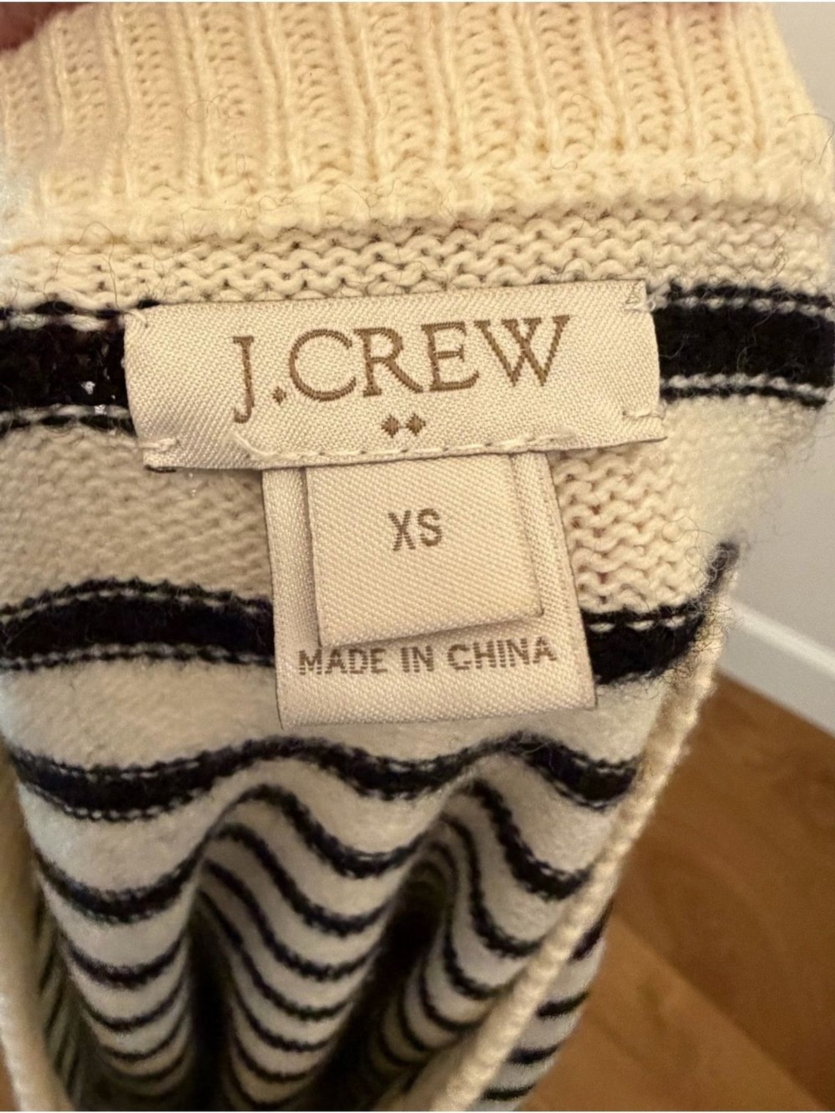 J.Crew Striped Cream and Black Ruffle Cuff Cotton Wool Knit Pullover Sweater XS
