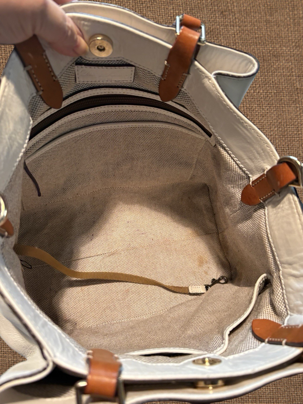 Dooney Bourke Bone Off-White City Barlow Smooth Leather Large Satchel Bag