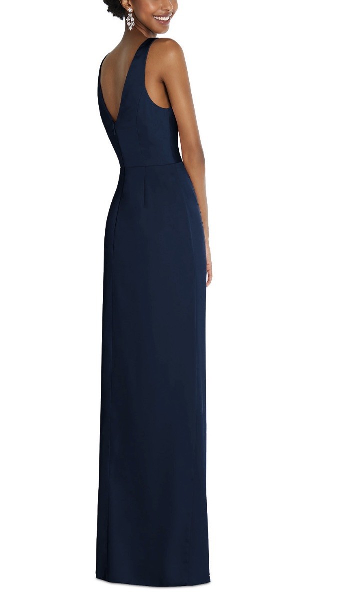 After Six Midnight Navy Blue Sleeveless Satin Faux Wrap Gown Size 10 $261 6864