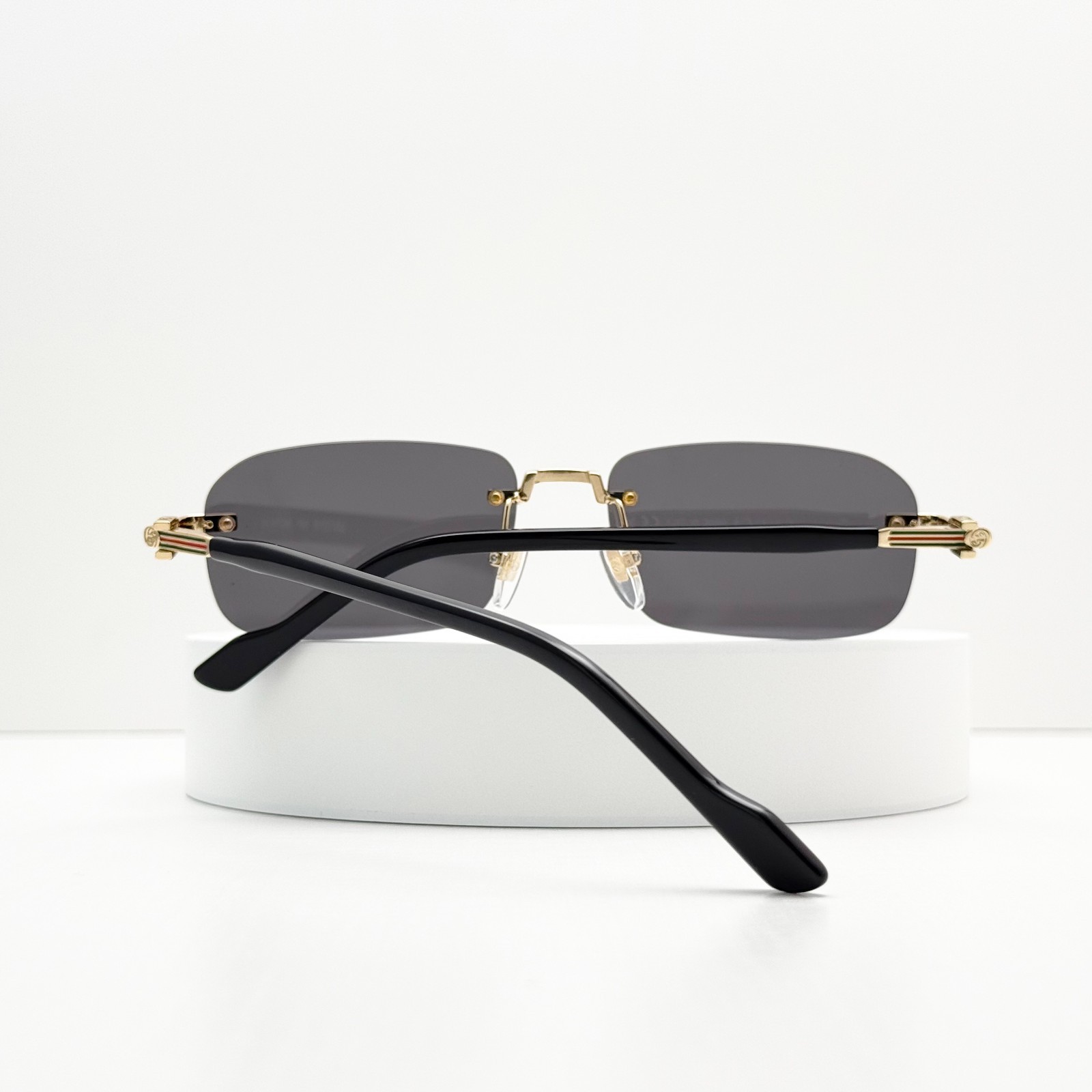 GUCCI GG1221S 001 Rimless Sunglasses Gold Black Gray Lens 56-16-140