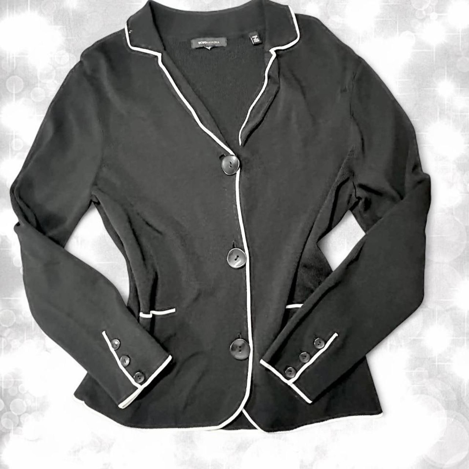 Dark Academia Preppy White Trim Contrast Blazer Style Cardigan