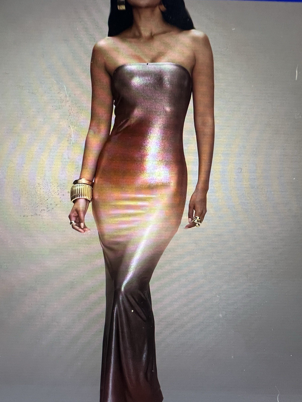 Womens Size M Brown Gold Ombre Metallic Strapless Bodycon Maxi Long Dress
