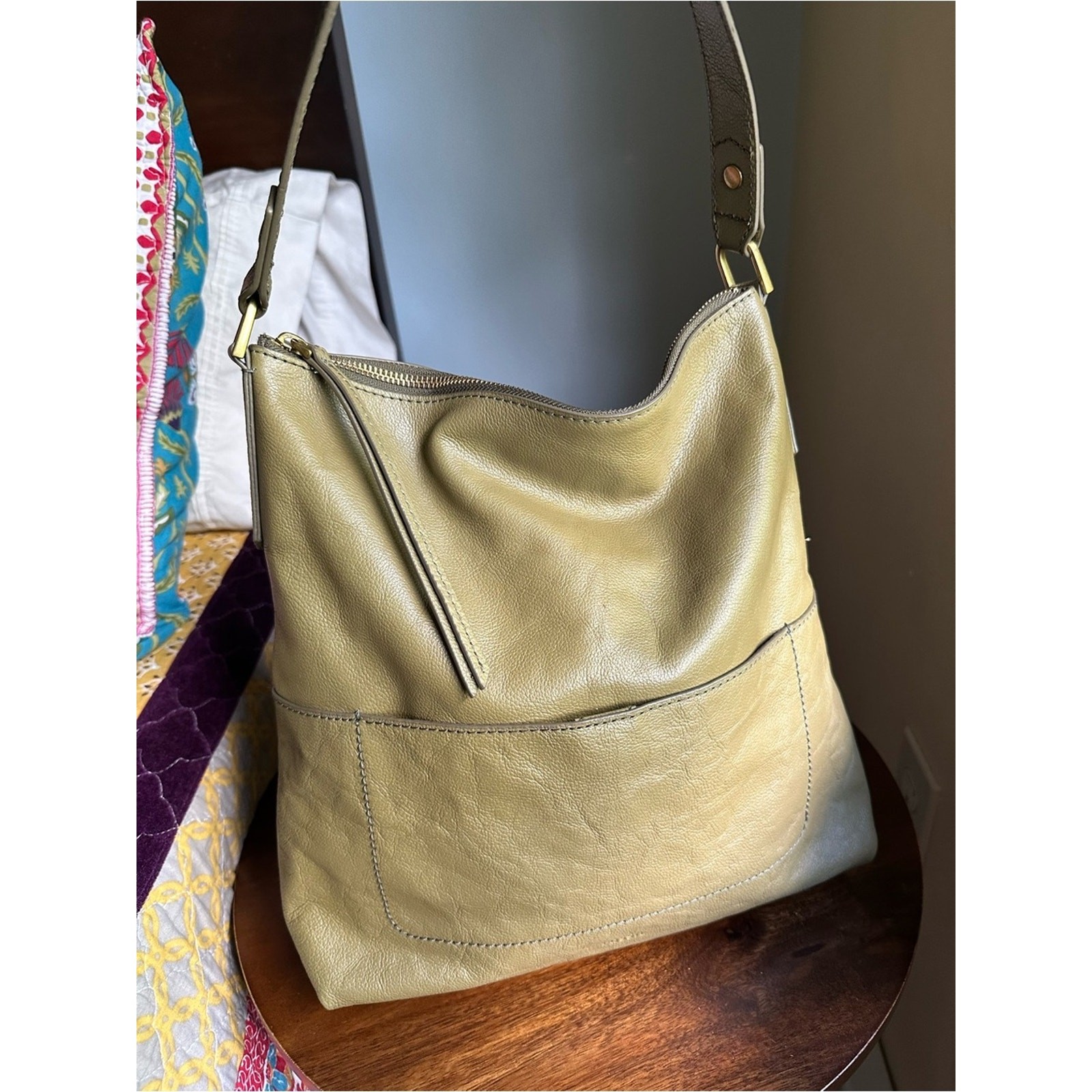 Fossil Amelia Hobo Bag Olive Green Leather Shoulder Tote SHB1819