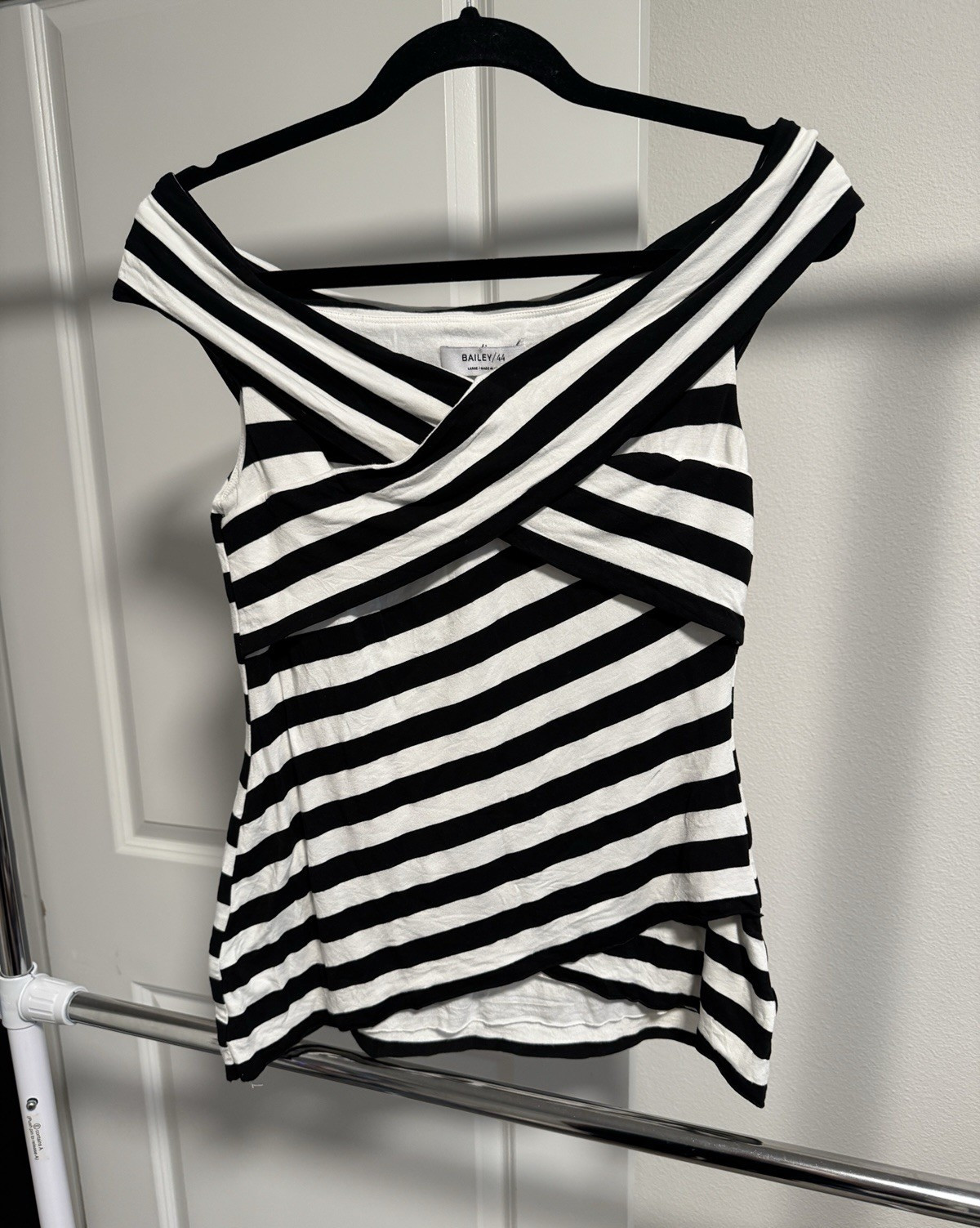 Bailey 44 Black White Striped Crisscross Wrap Tank Top Large Made in USA