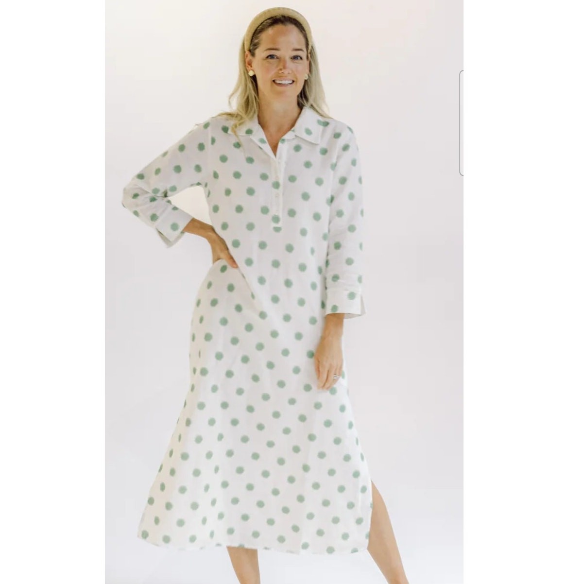 navy BLEU Ikat Print Button Front Midi Shirtdress Green Blue White Size XL