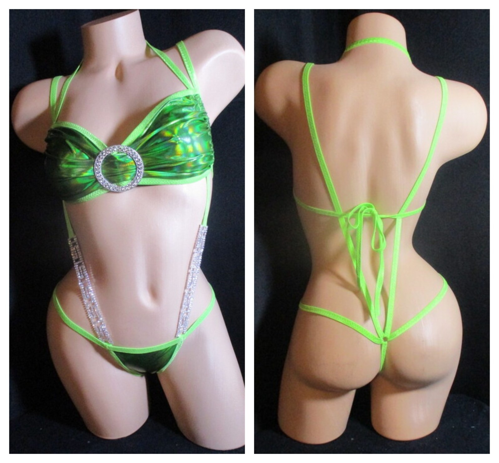 Exotic Dancer Stripper Sexy Rhinestone Slingshot One Piece Dancewear (G1706)