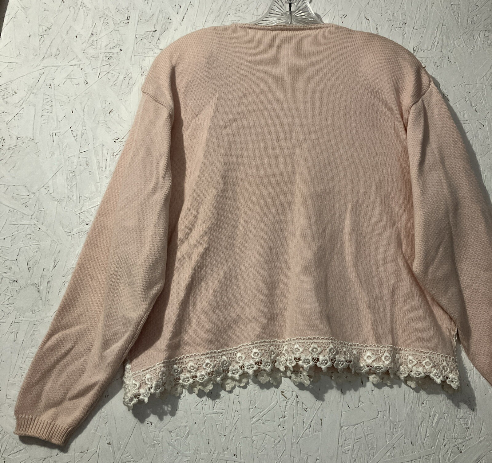 Magnet Art Lynn Yang Pink Embroidered Floral Lace Sweater Medium Made In USA
