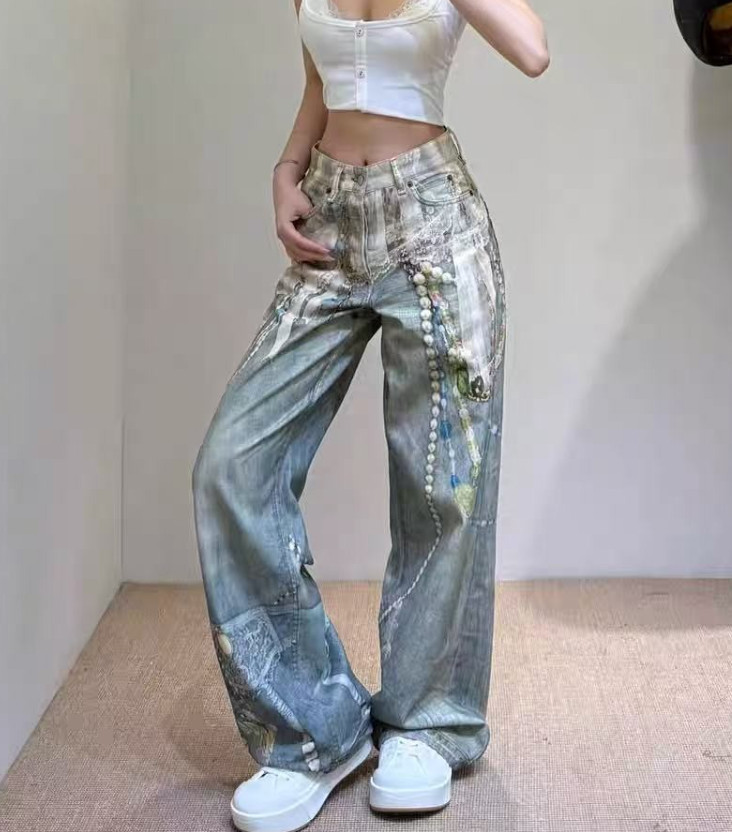 Acne Studios Pearl Lace Chain Wide Leg Jeans Unisex