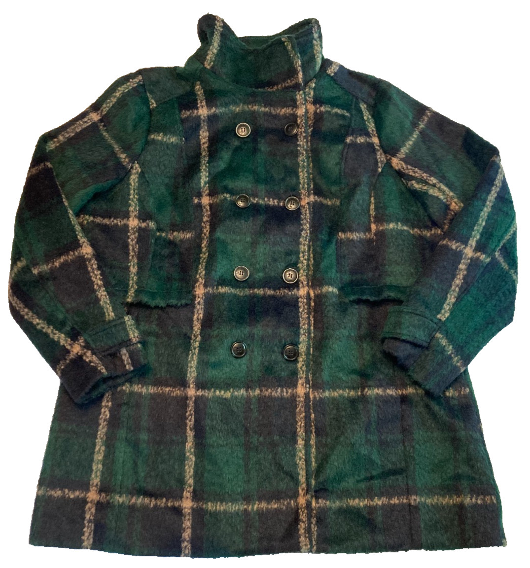 Fresh New York Green/Navy Plaid Lined Pea Coat Women’s 2XL